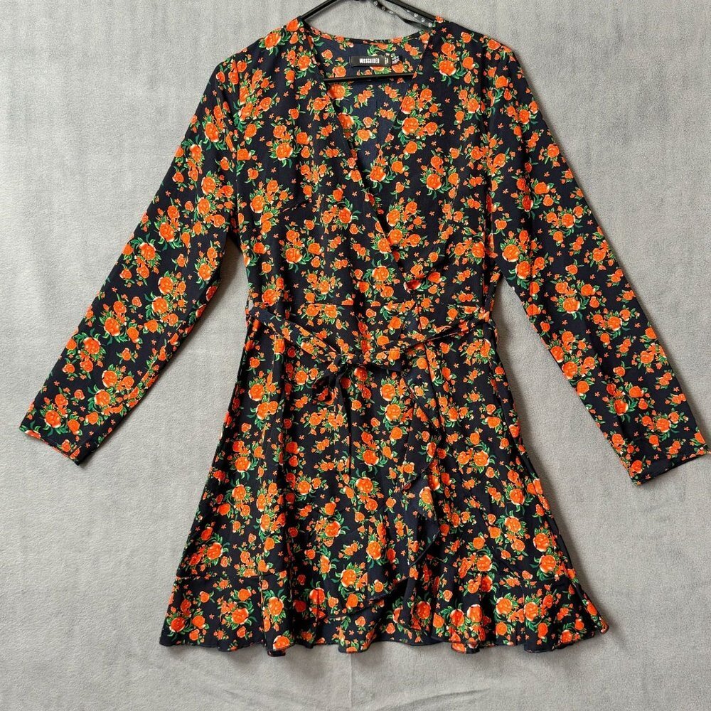 Missguided Women's Ruffle Hemline Tea Dress Floral Wrap Style Size 8 long sleeve